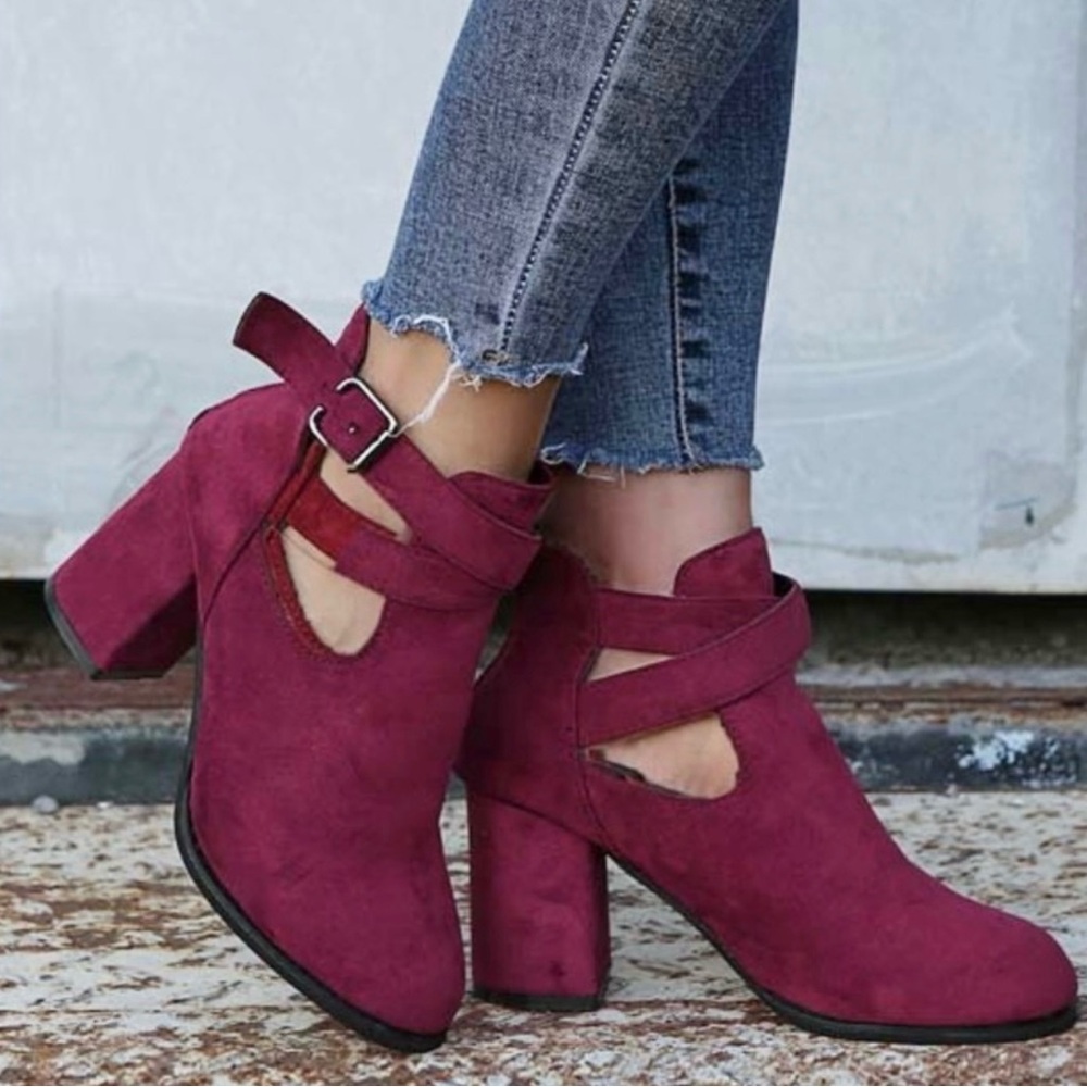 Ankle strap block heel booties